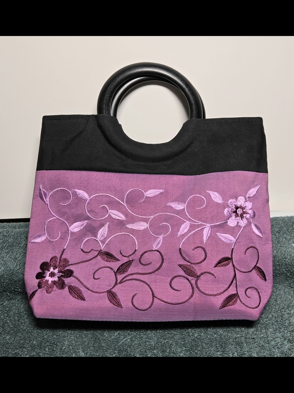 Purple Black Embroidered Floral Y2K Boho Handbag